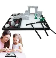 Tabletop Zen Decorative Garden Kit | Sand Tray Zen Garden Set,Small Zen Garden Desktop, Meditation Zen Garden Kit for Home Desk Decorations