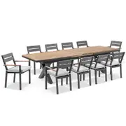 Austin Outdoor 3m - 3.8m Extension Teak Timber and Aluminium Table with 12 Capri Dining Chairs - Outdoor Dining Settings