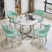 YVYKFZD Office Reception Room Club Table and Chair Set, Coffee Kitchen Dining Table Set, Simple Round Conference Table for 4, Leisur Conference Room Table Save Space(Mint Green,90cm/35.4")