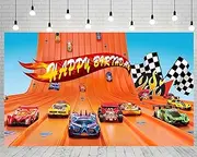Hot Wheels Backdrops for Birthday Party Decorations Supplies, Red Car Photo Background for Cake Table Decorations, Hot Wheels Banner, Polyester 5x3ft