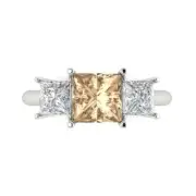 3 Princess 3 Stone Yellow Moissanite Promise Bridal Wedding Ring 14k White Gold