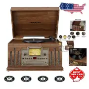 Classic Walnut Turntable with Bluetooth: 3-Speeds, CD, Radio & Cassette Player