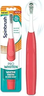 Spinbrush New PRO WHITEN Battery Powered Electric Toothbrush for Adults, Medium Bristles, Coral, 1 Count