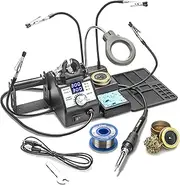 X-Tronic 3060-PRO - 75 Watt Soldering Iron Station with Mini Mag Lamp & 4 Helping Hands - 2 Digital LED Displays, 3 Temp Presets, Sleep Func, C/F Func, Brass Sponge w/Flux & Wet Sponge