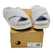UGG Fuzz Sugar Terry Cross Slide Platform Slipper Sandal Size 5 Grey NEW IN BOX