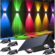 Fence Lights Solar Powered, 6-Pack Solar Fence Lights Up/Down Flexible Buttons, IP67 Waterproof for Outdoor, 100LM Bright, Auto Dusk to Dawn for Wall/Stairs/Yard/Railing/Deck/Pathway (White & RGB)