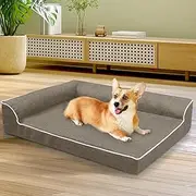 PaWz Orthopedic Dog Bed, Dog Cat Memory Foam Anxiety Pet Sofa Bed for Medium Large Dogs, L-Shape Cooling Mattress Cushion Neck Support Egg Foam Couch Bed, Waterproof Dog Crate Bed with Washable Cover