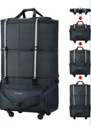 Mixi 20” Black Wheeled Duffle Bag Rolling Luggage Foldable Gray Suitcase New