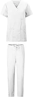 ieron Uniform Women V Neck Functional Scrub Tunic Top for Spa/Dental/Elderly Carer/Massage/Salon/Warehouse, White XXL