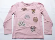 Mini Boden Girl's Superstitch Puff Sleeve Top CA4 Vintage Pink Dogs Size 6-7YRS