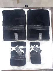 Tahari Home 6 Pc Towel Set 2 Bath 2 Hand 2 Fingertip Cotton Solid Black NWT