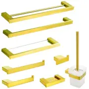 Brushed Gold Square Towel Rail Rack Toilet Paper Holder Robe Hook Cleaning Brush