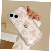 Cute Bow Case for Wavy Ribbon Bow Case Pretty iPhone 14 Plus/15 Plus Pink