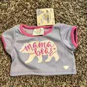 Build A Bear Periwinkle Blue Bright Pink Ringer Tee Mama Bear White Graphic New