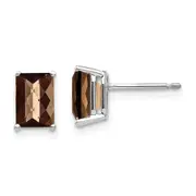 14k White Gold 7x5mm Octagon Checker-Cut Smok Yellow Gold Quartz Earrings