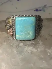 Turquoise ring southwestern leaves grape size 11 sterling silver women men