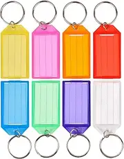 100 Pcs Plastic Key Tags with Labels, Key Labels with Ring and Label Window, 8 Assorted Colors, Key Identifiers for Luggage, USB Drive, Backpack