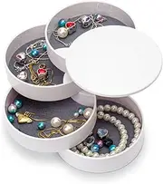 HengLiSam Jewelry Organizer, Small Jewelry Box Earring Holder for Women Gifts for Mom, Jewelry Storage Box 4-Layer Rotatable Jewelry Accessory Storage Tray with Lid for Rings Bracelets