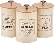 Coffee Sugar Tea Canister Set, Solid Large Capacity Metal Vintage Kitchens Containers Kit, Marker Food Storage Containers Jars for Coffee Sugar Tea Black Container Sets