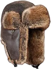 [CVMRBY] Winter Hats,Bomber Hat Trooper Trapper Hat Men PU Leather Aviator Bomber Hat with Ear Flaps Pilot Cap Winter