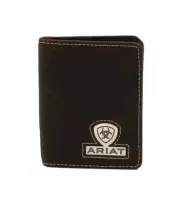 ARIAT Men's Brown Rowdy Bifold Flipcase Wallet Silver Shield
