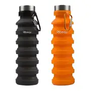BEQU 550ml/18 fl oz Collapsible Silicone Water Bottle - Set of 2 (Black, Orange)