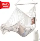 Large Hanging Hammock Chair Cotton Rope Metal Bar Indoor Outdoor Swing