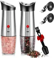 Electric Salt and Pepper Grinder Set 2 Packs USB Rechargeable Automatic Gravity