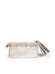 Silver Metallic Tassel Python Leather Wallet