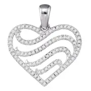 14kt White Gold Round Diamond Striped Heart Pendant 1/4 Cttw