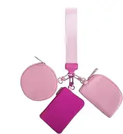 [Generic] Wrist Keychain with Wallet | Women Coin Purse with Three Coin Purse | Zipper Wrist Wallet for Women Portable Coin Purse Women Keychain Coin Pocket for Ester Use, pink, Fare riferimento alla