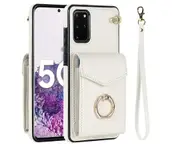 For Samsung Galaxy S20 Plus Wallet Case with RFID Credit Cards Holder and Wrist Strap - White