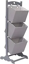 3-Layer Basket Rack Dark Grey Organizer, 35x35x102 cm, Wood Frame with Foldable Baskets, Storage Solution for Office & Home, MDF and Paulownia, Stylish Cabinet Shelf