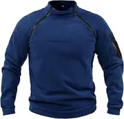 Mens Slim Fit Fleece Sweatshirt Double Zipper Long Sleeve Top Sweater Casual Outdoor Work Thermal Pullover Sweatshirt