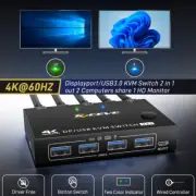 2 Port HDMI +DisplayPort DP USB KVM Switch Dual Monitor 4K 60Hz 2X1 KVM Switcher