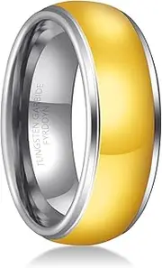 [Fyrddyn] 6mm/8mm Tungsten Rings For Men Women Gold Silver Two Tone Wedding Band Comfort Fit Size 5-14.5