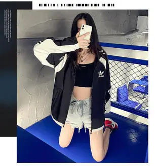 Adidas愛迪達 三葉草女生風衣外套 休閒運動上衣 時尚拼色情侶連帽外套 個性夾克潮牌開衫外套285789