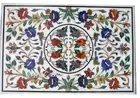 Semi Precious Gemstone Inlay Work Center Table Top Rectangle Marble Dining Table