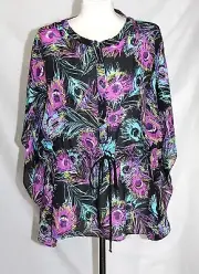 Travel Element - S/M - NWT - Blue & Black Peacock Feather Print Tunic Top