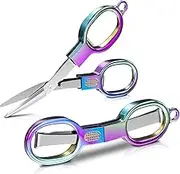 Folding Scissors, 2 Piece Stainless Steel Mini Small Scissors Pocket Portable Folding Travel Scissors Miniature Craft Scissors for Travel, Outdoor, Home, Office Use