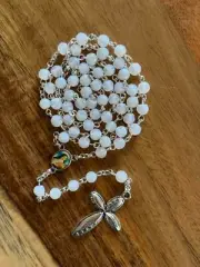 Vintage White Colour Natural Stone Agate Beads Holy Rosary for Catholic Prayers