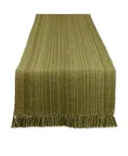 Design Imports Variegated Fringe Table Runner, Olive Green, NWT (tt1)