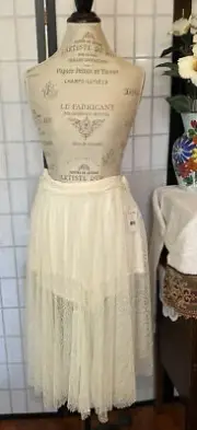 FREE PEOPLE NWT Wom 10 Sheer Lace Midi Culotte Short Lining Split Leg Mock Skirt