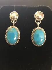 Turquoise Earrings Concho Kingman Avin Joe Sterling Silver Navajo E3213