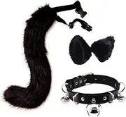 [LittleLuluda] Faux Fur Cat Ears Hair Clip Furry Wolf Fox Long Tail Costume Halloween Party Neck Chocker Cosplay Set