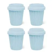 BYO Silicone Reusable Coffee Cup 230ml / 8 Oz in Blue with Blue Lid 4 Pack
