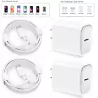 1X 2X 20W Fast Charger USB C To iPhone Cable PD Power Adapter For Apple 13 11 8