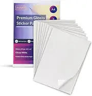 Avarrix Australia A4 Sticker Paper, Paper-Based Glossy White, 50 Sheets, Self Adhesive Premium Glossy Sticker Paper for Inkjet and Laser Printer, 90gsm Thickness Printable Label Sheets