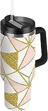 RPLIFE Tumbler with Lid and Straw 40 Oz, Insulated Stainless Steel Coffee Cup for Men Women Travel, Geometric Gold Triangles