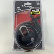 Master Lock 613DAT Keyed Padlock & 6ft Braided 1/4" Cable Weather Resistant New